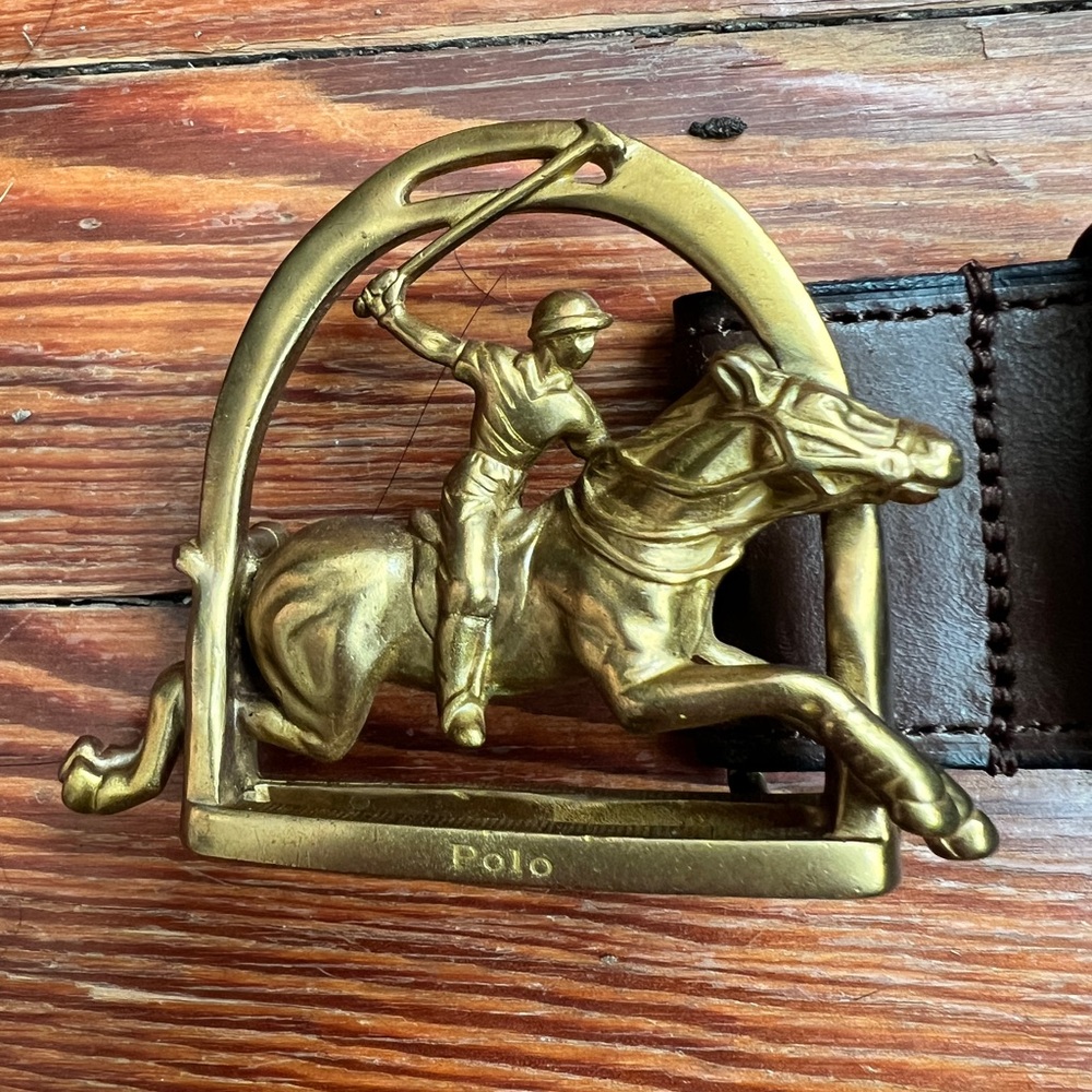 Polo Ralph Lauren Equestrian solid brass stirrup buckle belt L/XL
